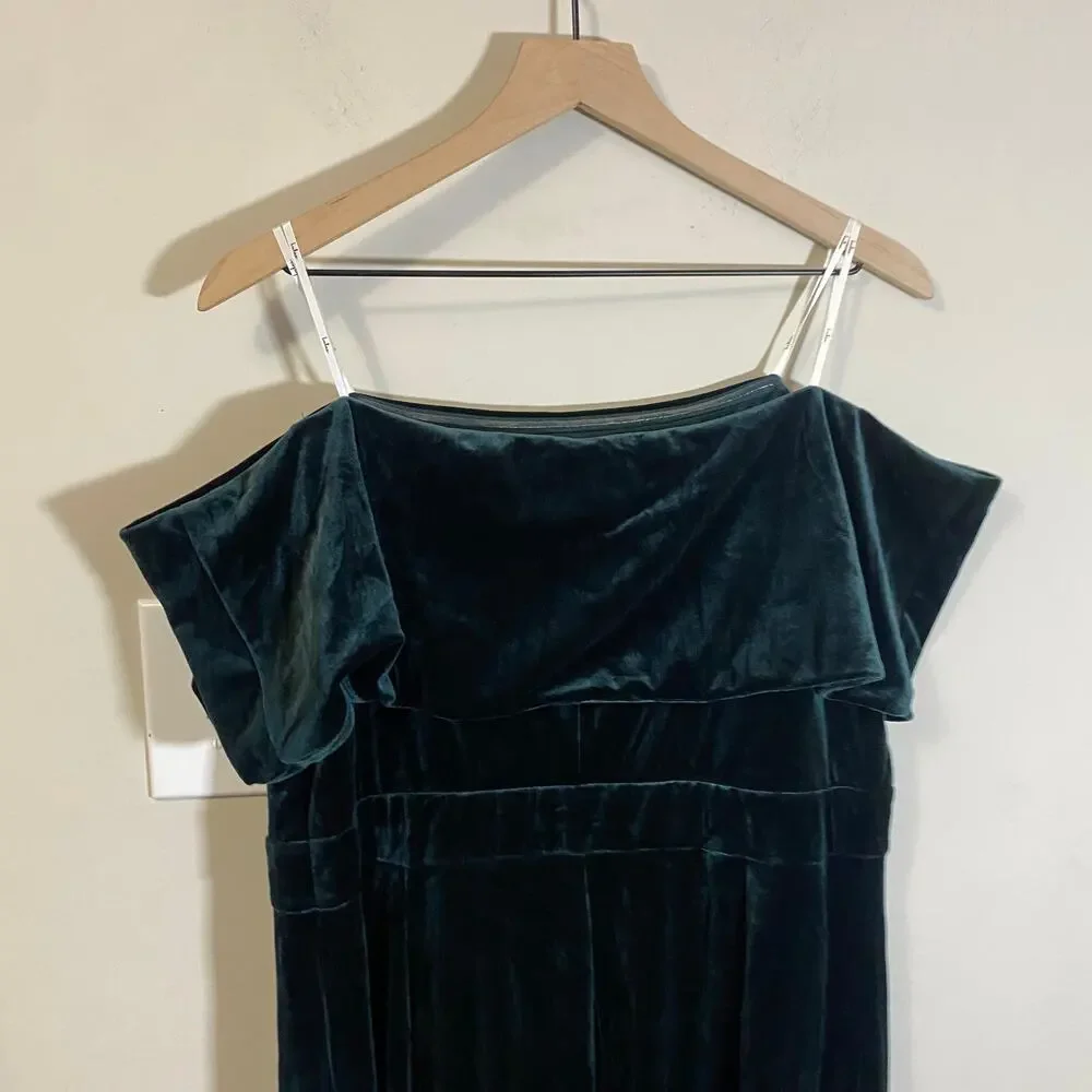 Lulus NWT I'm Enchanted Emerald Green Velvet Off-the-Shoulder Maxi Dress Sz 2X